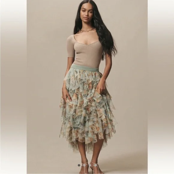 Anthropologie Size Small The Cheri Ruffled Tulle Midi Skirt by Anthropologie - Picture 2 of 8